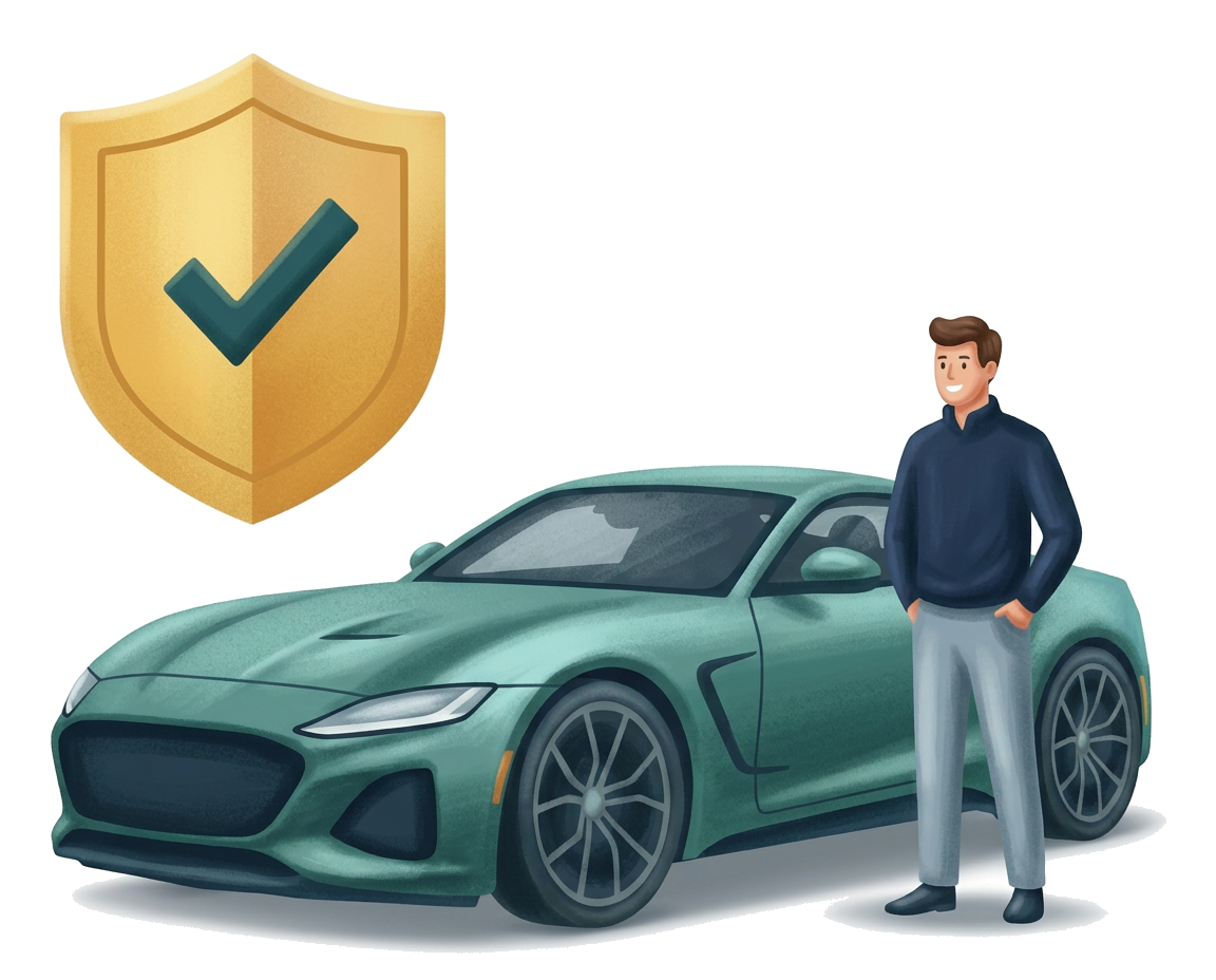 Modern flat illustration: a green high-performance sports coupe outside a modern garage