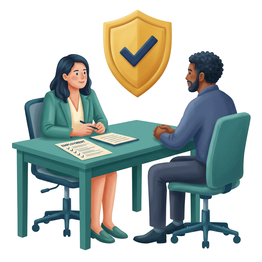 Modern flat illustration: an HR manager discussing employment with an employee