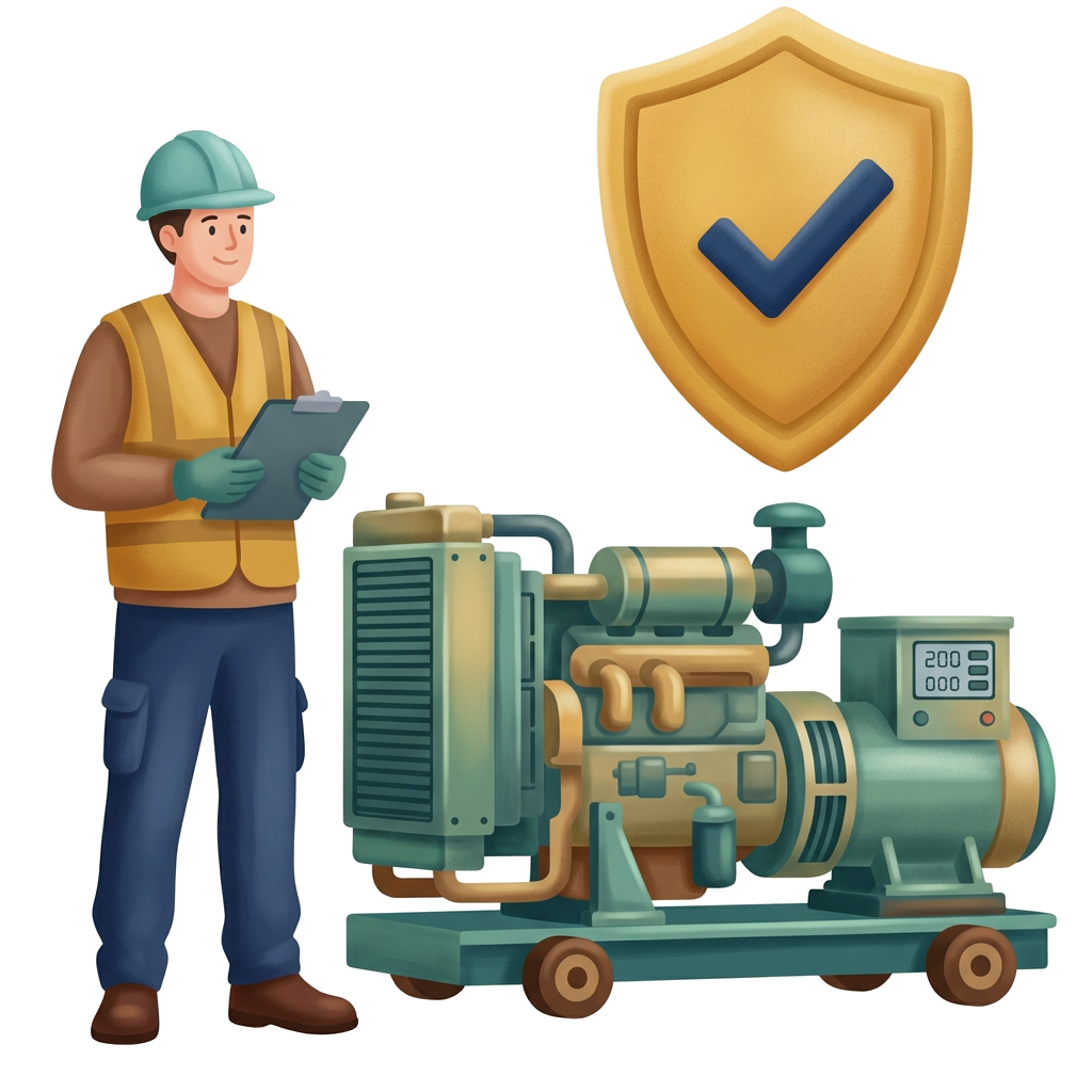 Modern flat illustration: a technician inspecting industrial mechanical equipment