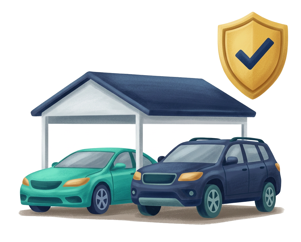 Modern flat illustration: customer cars stored inside a secure service garage
