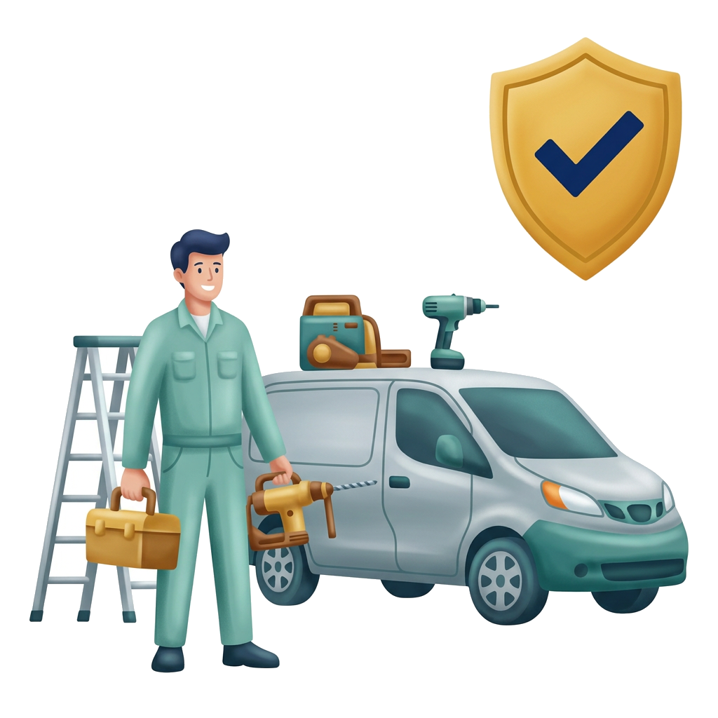 Modern flat illustration: portable tools secured in a service van