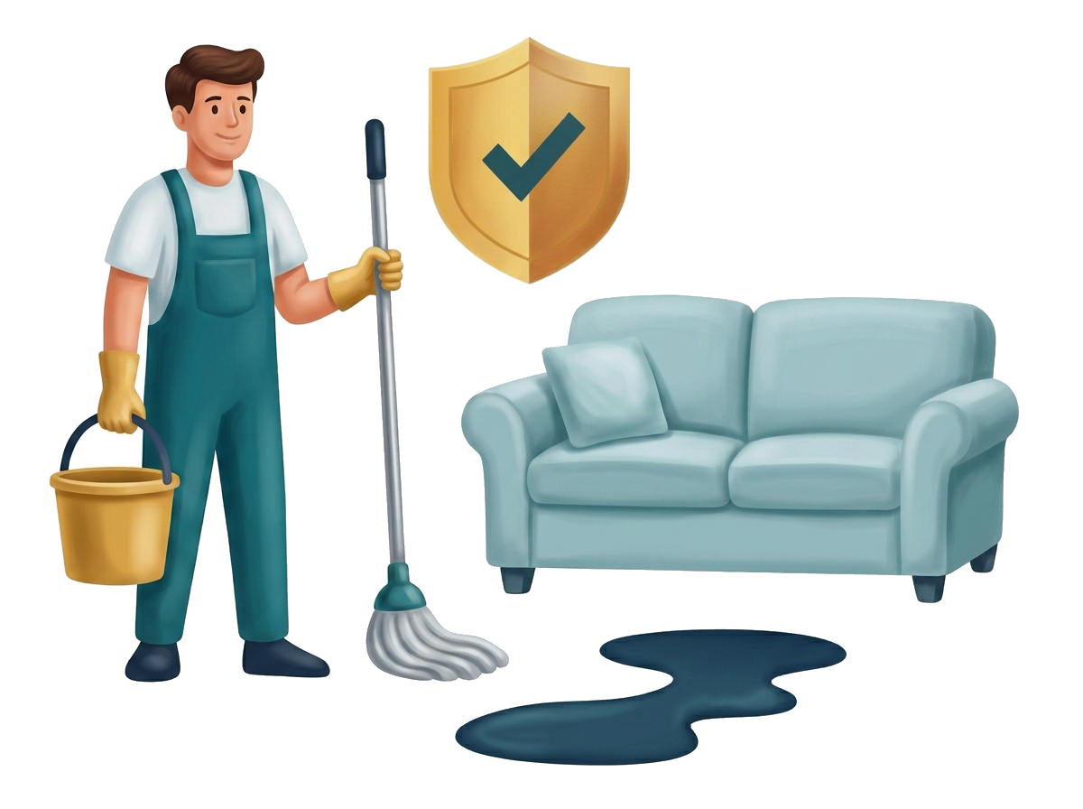 Modern flat illustration: floodwater and damaged flooring inside a house