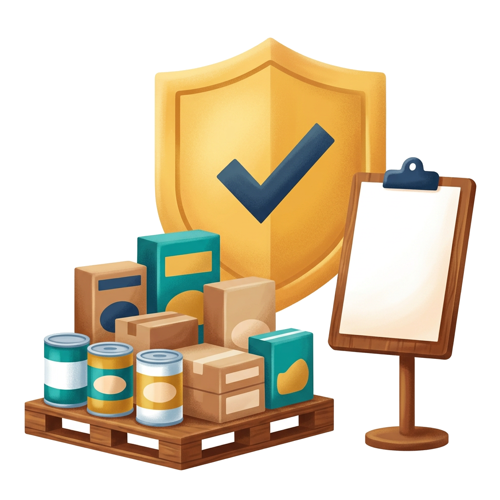 Modern flat illustration: packaged goods isolated for inspection in a warehouse