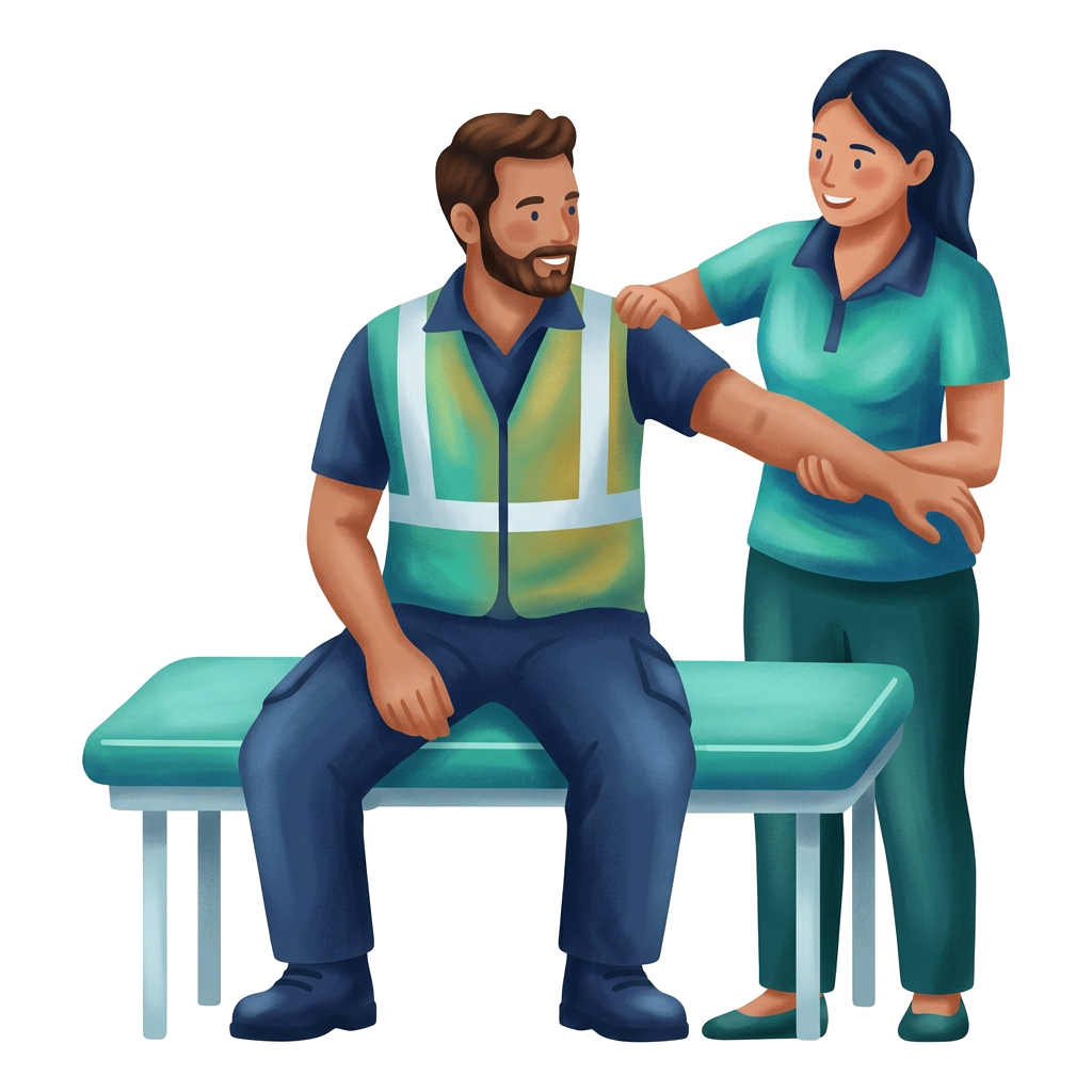 Modern flat illustration: an employee receiving occupational rehabilitation