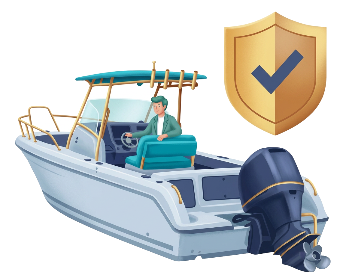 Modern flat illustration: a recreational motorboat moored at a marina
