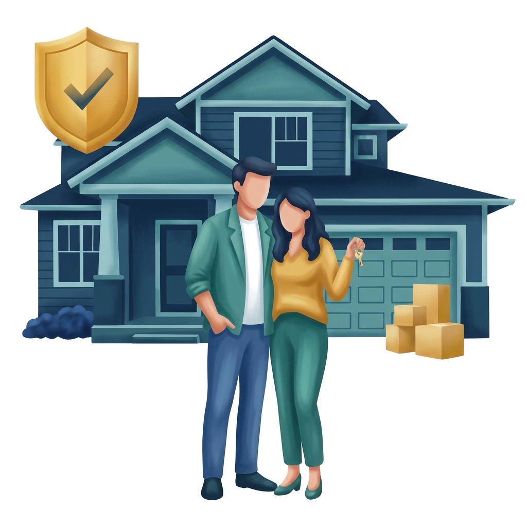 Modern flat illustration: a couple holding keys to their new home